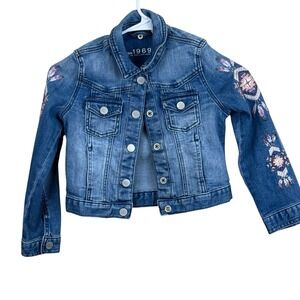 GAP Kids 1969 Denim‎ Blue Jean Jacket Embroidered  Aztec sz S 5-6 Casual